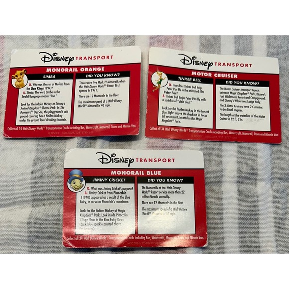 Disney Transport Collector Cards Monorail Motor Cruiser Set of 3‎ - Picture 2 of 2